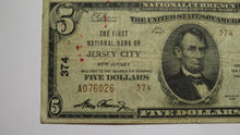 Load image into Gallery viewer, $5 1929 Jersey City New Jersey NJ National Currency Bank Note Bill Charter #374