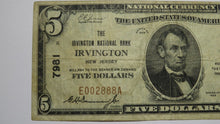 Load image into Gallery viewer, $5 1929 Irvington New Jersey NJ National Currency Bank Note Bill Ch. #7981 FINE