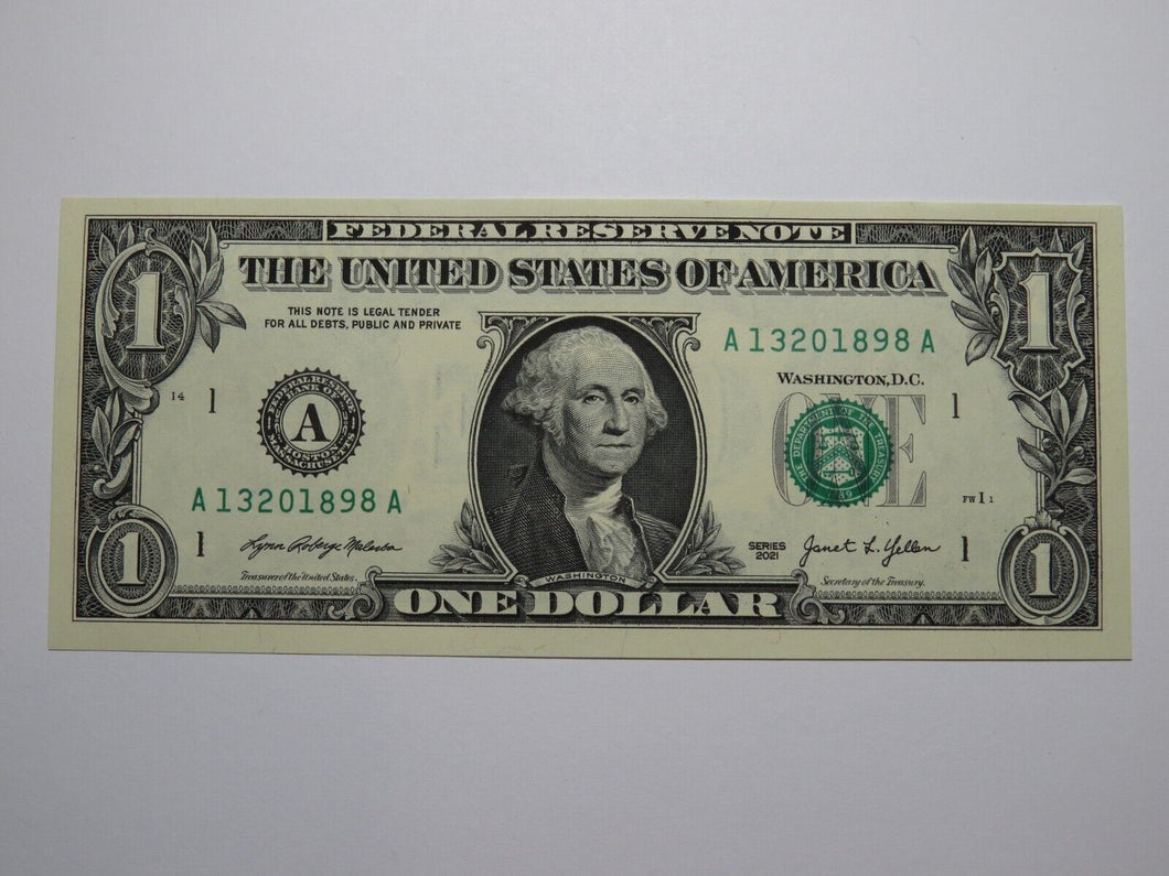 $1 2021 Minor Wet Ink Transfer Error Federal Reserve Bank Note Bill UNC+++++