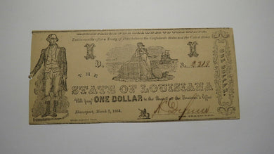 $1 1864 Shreveport Louisiana Obsolete Currency Bank Note Bill! State of LA