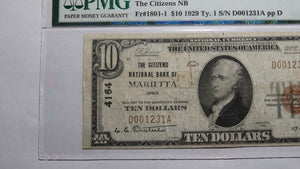 $10 1929 Marietta Ohio OH National Currency Bank Note Bill Ch. #4164 F15 PMG