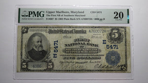 $5 1902 Upper Marlboro Maryland MD National Currency Bank Note Bill #5471 VF20