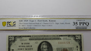 $20 1929 Fort Scott Kansas KS National Currency Bank Note Bill #3175 VF35 PCGS