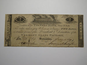 $2 1814 Salisbury Vermont VT Obsolete Currency Bank Note Bill! VT Glass Factory