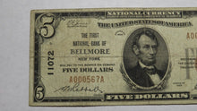 Load image into Gallery viewer, $5 1929 Bellmore New York NY National Currency Bank Note Bill! Ch. #11072 FINE!