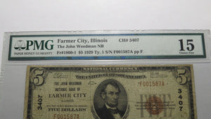 $5 1929 Farmer City Illinois IL National Currency Bank Note Bill!  #3407 Fine!