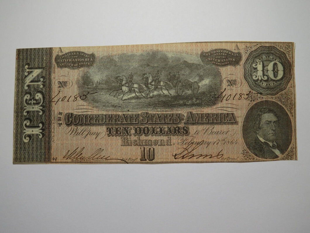 $10 1864 Richmond Virginia VA Confederate Currency Bank Note Bill RARE T68 VF+