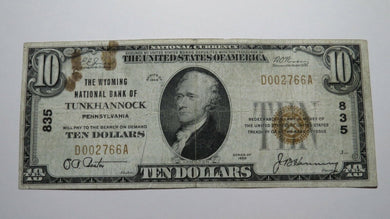 $10 1929 Tunkhannock Pennsylvania PA National Currency Bank Note Bill Ch. #835