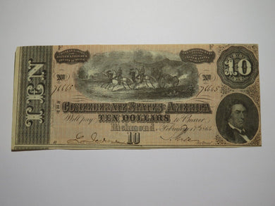 $10 1864 Richmond Virginia VA Confederate Currency Bank Note Bill RARE T68 VF++