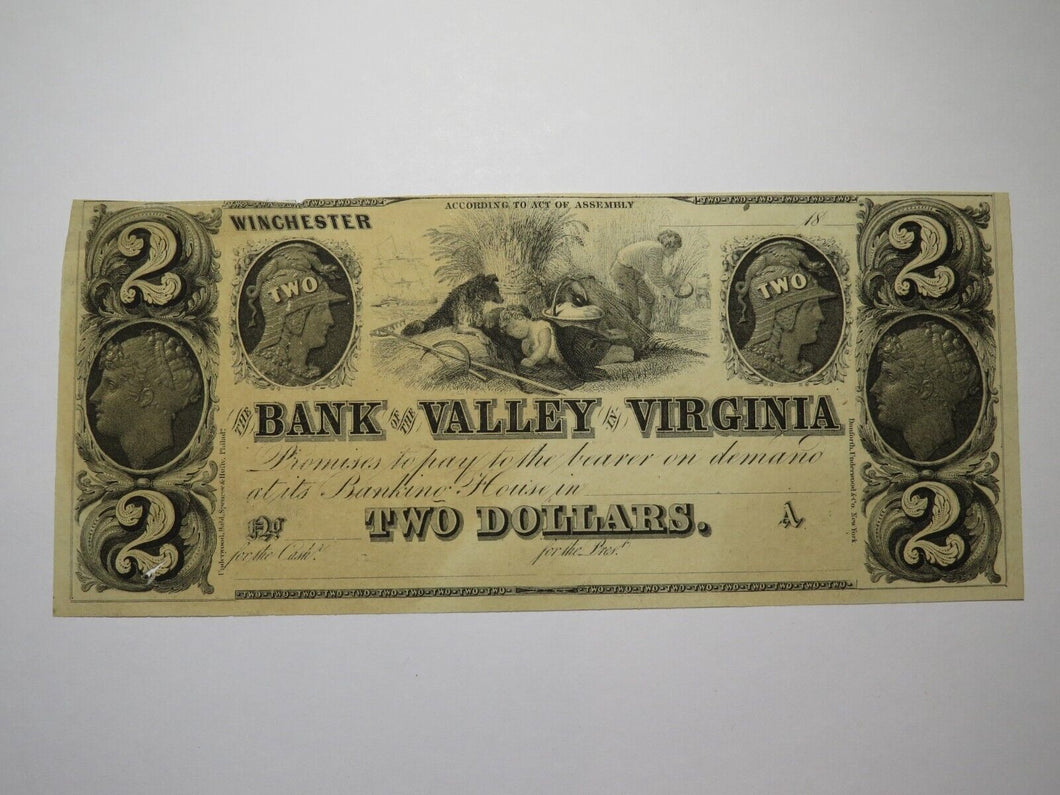 $2 18__ Winchester Virginia Obsolete Currency Bank Note Bill Bank of the Valley!