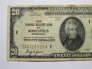 $20 1929 Minneapolis Minnesota National Currency Federal Reserve Bank Note FINE+