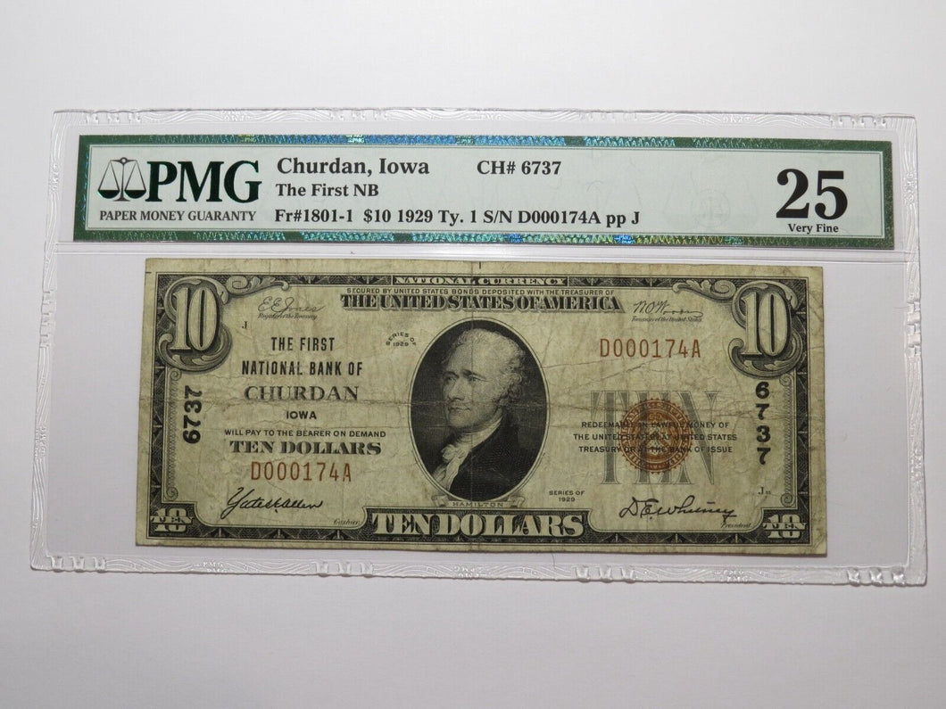 $10 1929 Churdan Iowa IA National Currency Bank Note Bill Ch. #6737 VF25 PMG