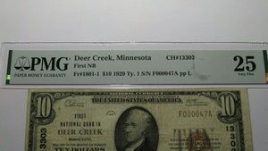 $10 1929 Deer Creek Minnesota MN National Currency Bank Note Bill Ch #13303 VF25