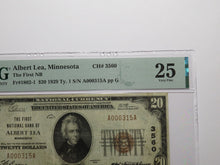 Load image into Gallery viewer, $20 1929 Albert Lea Minnesota National Currency Bank Note Bill Ch #3560 VF25 PMG