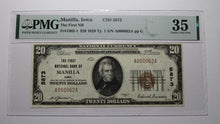 Load image into Gallery viewer, $20 1929 Manilla Iowa IA National Currency Bank Note Bill Ch. #5873 VF35 PMG