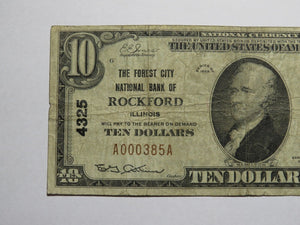 $10 1929 Rockford Illinois IL National Currency Bank Note Bill Ch. #4325 FINE