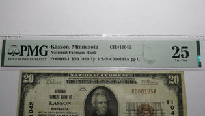 $20 1929 Kasson Minnesota MN National Currency Bank Note Bill Ch #11042 VF25 PMG