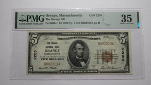 $5 1929 Orange Massachusetts MA National Currency Bank Note Bill Ch #2255 VF35