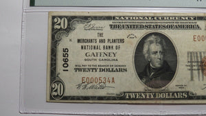 $20 1929 Gaffney South Carolina SC National Currency Bank Note Bill #10655 VF30