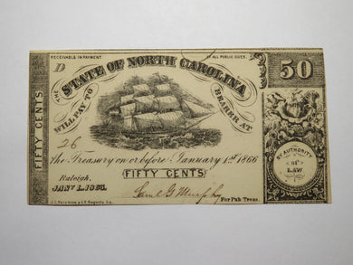 $.50 1863 Raleigh North Carolina Obsolete Currency Bank Note Bill LOW SERIAL #