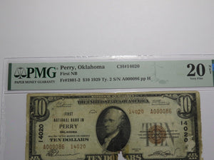 $10 1929 Perry Oklahoma OK National Currency Bank Note Bill Ch. #14020 PMG VF20