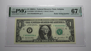 $1 2003 Radar Serial Number Federal Reserve Currency Bank Note Bill PMG UNC67EPQ