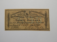 Load image into Gallery viewer, $30 1864 Confederate Bond Coupon Certificate Currency Bank Note Bill UNC+