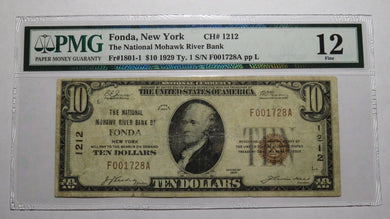 $10 1929 Fonda New York NY National Currency Bank Note Bill Ch. #1212 F12 PMG