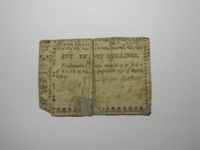 1761 Twenty Shillings North Carolina NC Colonial Currency Note Bill RARE 20s