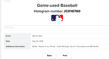 Load image into Gallery viewer, 2016 Nelson Cruz Seattle Mariners Game Used RBI MLB Baseball! Houston Astros