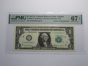 $1 2017 Radar Serial Number Federal Reserve Currency Bank Note Bill PMG UNC67EPQ