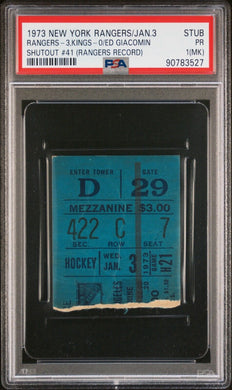 1/3/73 New York Rangers Kings Hockey Ticket Stub Giacomin 41st Shutout Record