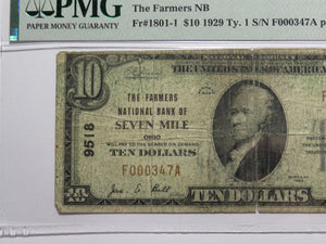 $10 1929 Seven Mile Ohio OH National Currency Bank Note Bill Ch. #9518 F15 PMG