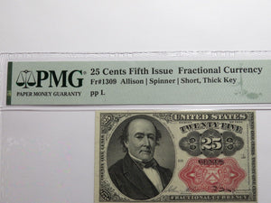 1874 $.25 Fifth Issue Fractional Currency Obsolete Bank Note Bill 5th UNC64 PMG