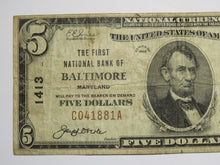 Load image into Gallery viewer, $5 1929 Baltimore Maryland MD National Currency Bank Note Bill Charter #1413