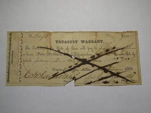 $5 1862 Austin Texas Obsolete Currency Treasury Warrant Bank Note Bill RARE