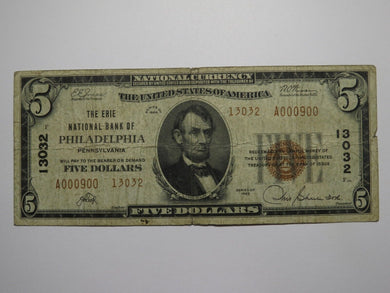 $5 1929 Philadelphia Pennsylvania National Currency Bank Note Bill #13032 RARE