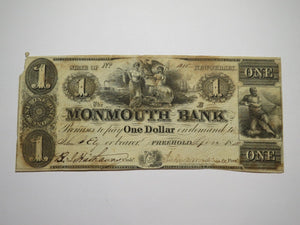 $1 1841 Freehold New Jersey NJ Obsolete Currency Bank Note Bill Monmouth Bank