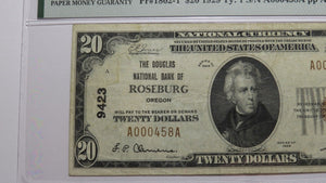 $20 1929 Roseburg Oregon OR National Currency Bank Note Bill Ch. #9423 VF30 PMG