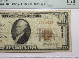 $10 1929 Crosby Minnesota MN National Currency Bank Note Bill Ch. #9838 F15 PMG