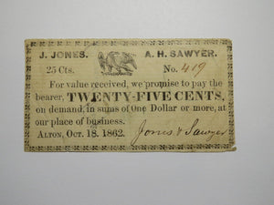 $.25 1862 Alton New Hampshire NH Obsolete Currency Bank Note Bill Jones & Sawyer