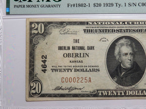 $20 1929 Oberlin Kansas KS National Currency Bank Note Bill Ch. #4642 VF30 PMG