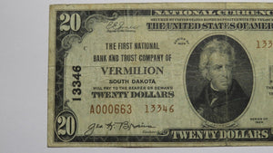 $20 1929 Vermilion South Dakota SD National Currency Bank Note Bill Ch. #13346