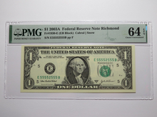 Load image into Gallery viewer, $1 2003 Near Solid Serial Number Federal Reserve Bank Note Bill UNC64 #55552555