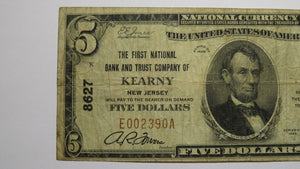 $5 1929 Kearny New Jersey NJ National Currency Bank Note Bill Ch. #8627 FINE+