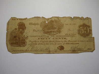 $.50 1861 Winchester Virginia VA Obsolete Currency Bank Note Bill Corp. of Win.