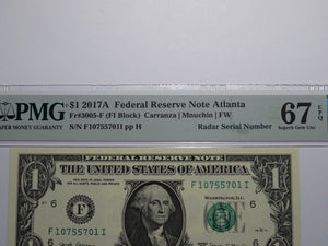 $1 2017 Radar Serial Number Federal Reserve Currency Bank Note Bill PMG UNC67EPQ