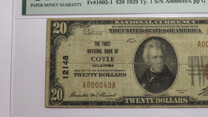 $20 1929 Coyle Oklahoma OK National Currency Bank Note Bill! Ch. #12148 F12 PMG