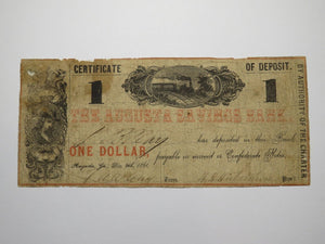 $1 1861 Augusta Georgia GA Obsolete Currency Bank Note Bill Augusta Savings Bank