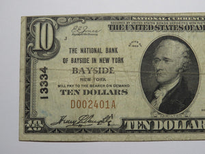 $10 1929 Bayside New York National Currency Bank Note Bill Charter #13334 FINE